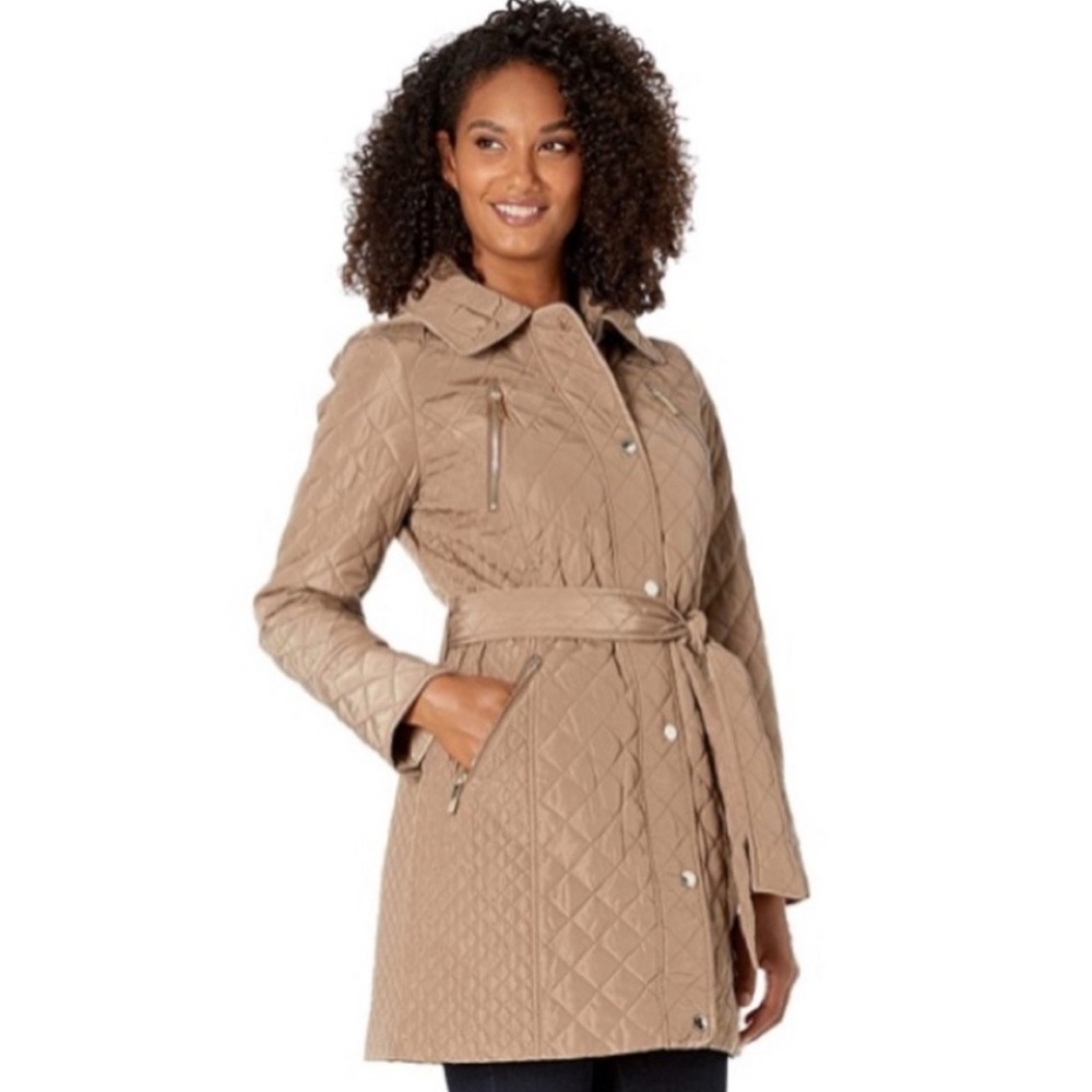 Michael Kors Quilt Jacket Coat Belted Snap Front Size XL